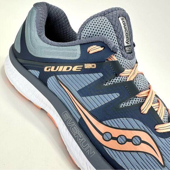 Saucony Guide ISO Everun Women Running Shoes Size 10 Blue/Peach/Gray Knit Comfy - Picture 12 of 16